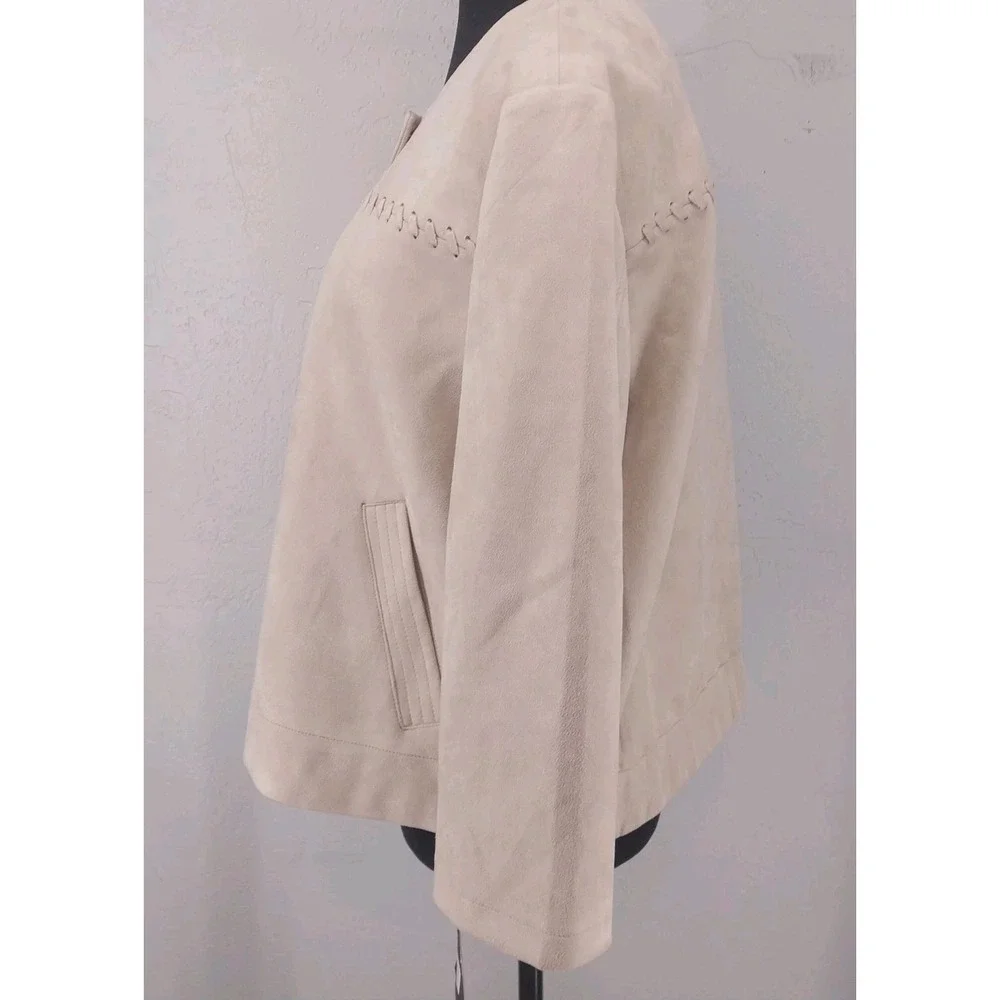 NWT Marc New York Size XL | Beige Faux Suede Whipstitch Snap Front Jacket Womens